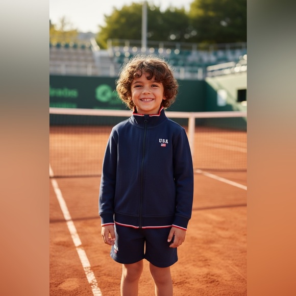 Janie And Jack Embroidered USA Jacket & Pique Short - Picture 8 of 8